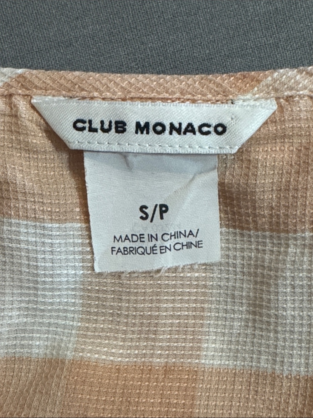 Club Monaco Peach and White Gingham Ruffle Off-The-Shoulder Tank Top Size Small - Picture 14 of 16